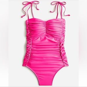 🛑 CLOSEOUT- NWT J Crew RUCHED TIE-SHOULDER ONE-PIECE Radiant Fuchsia